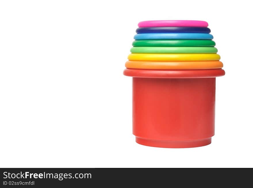 Colored flower pots against white background