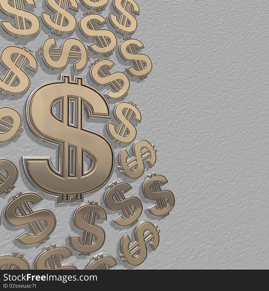 3d dollars on a grey background