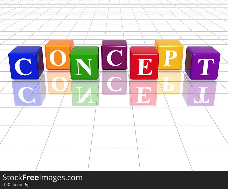 3d colour cubes with text - concept, word, with reflection. 3d colour cubes with text - concept, word, with reflection