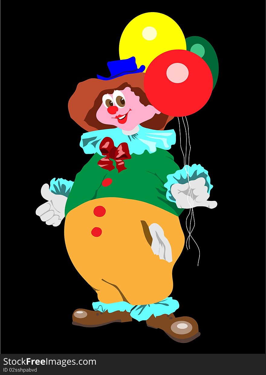 Smiling clown with baloons. Vector