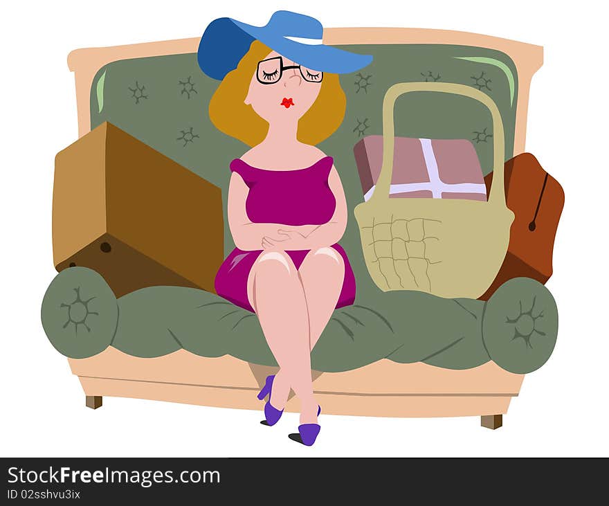 Woman sitting and waiting on sofa