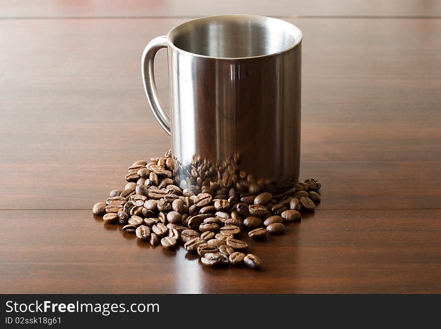 Coffee beans on brown table