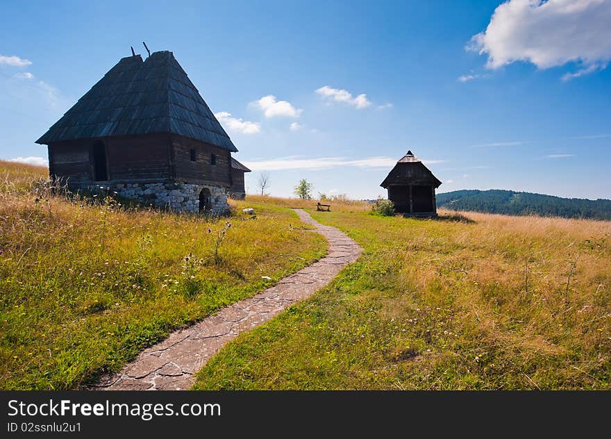 Tranquil mountain cottages in summer