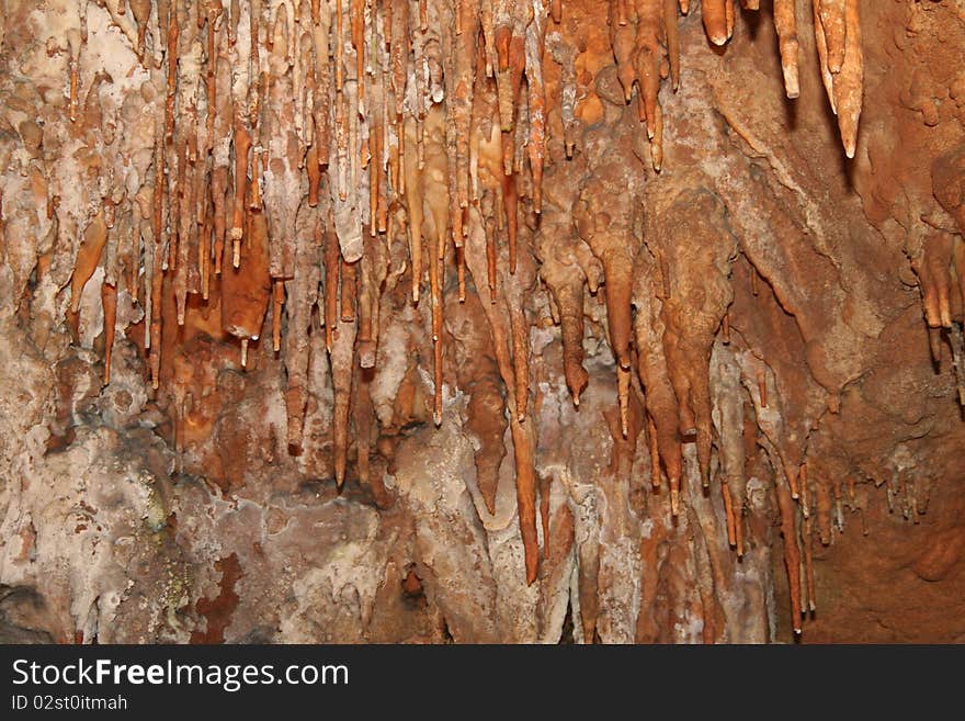 View of multiple stalactites in Luray Caverns in Virginia. View of multiple stalactites in Luray Caverns in Virginia