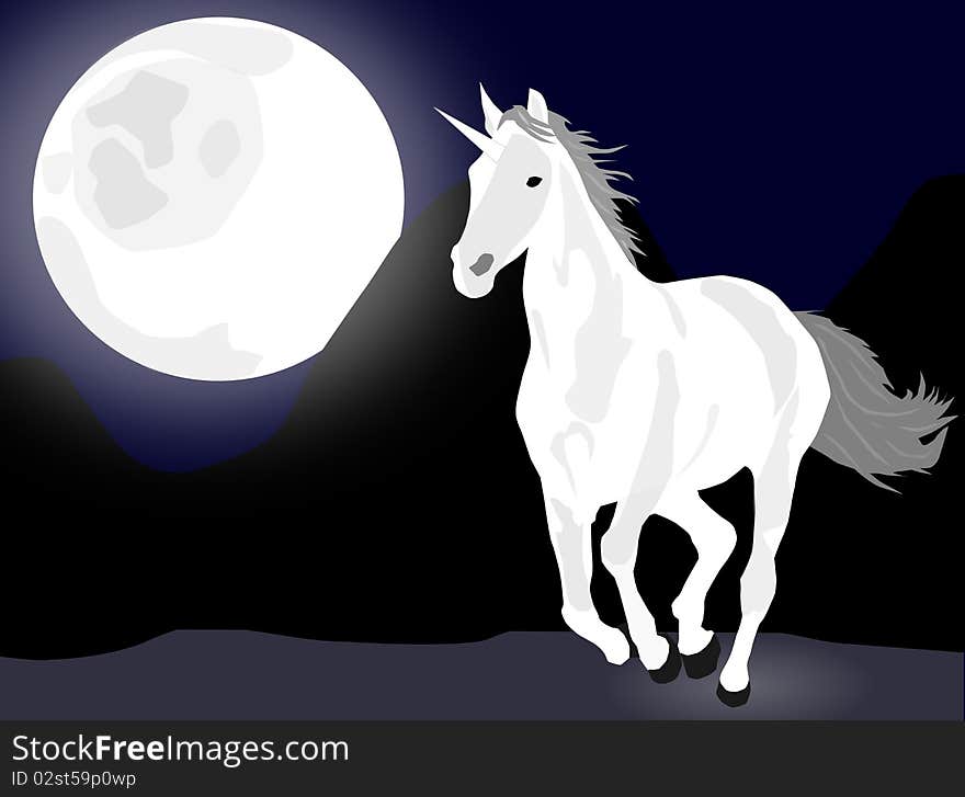 White running unicorn at night