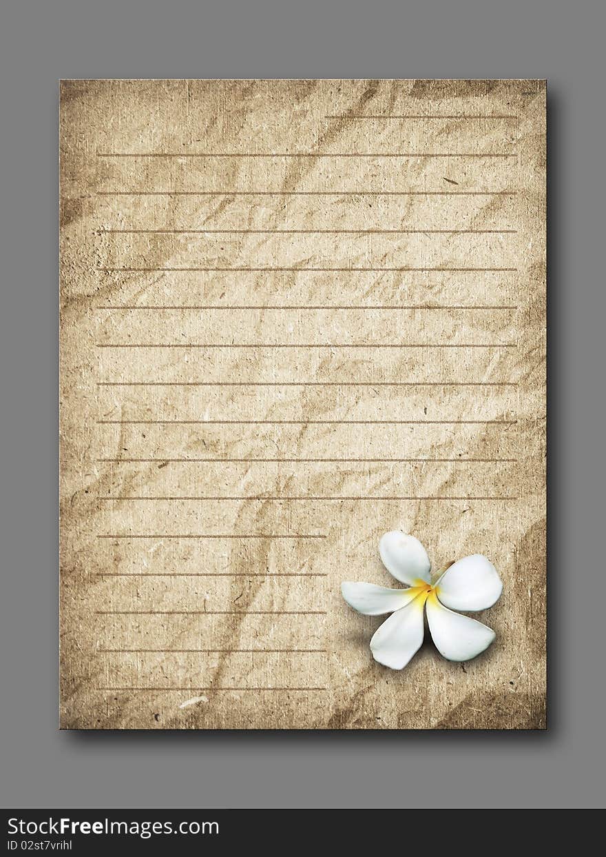 White flower on brown grunge letter paper gray background