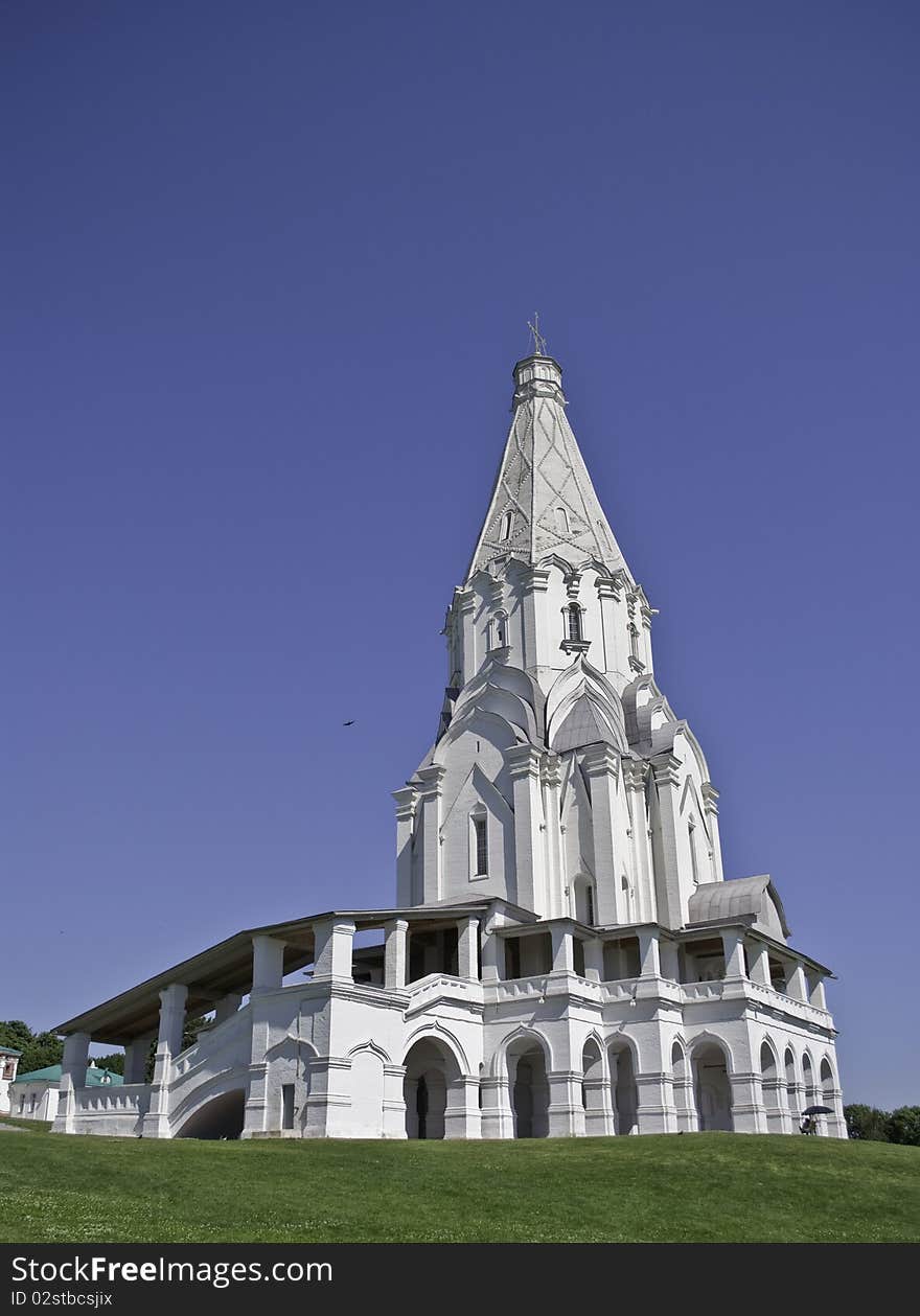 Russian orthodox church with blue sky on background. Russian orthodox church with blue sky on background