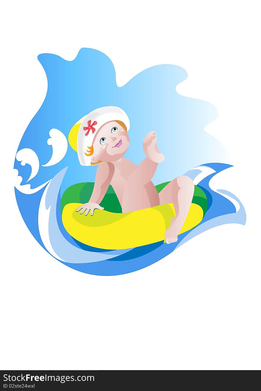 Baby floats in the pool with a bouncy round. Baby floats in the pool with a bouncy round