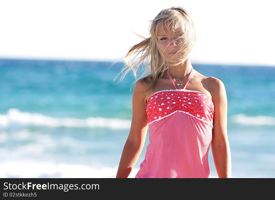 Girl on sea background