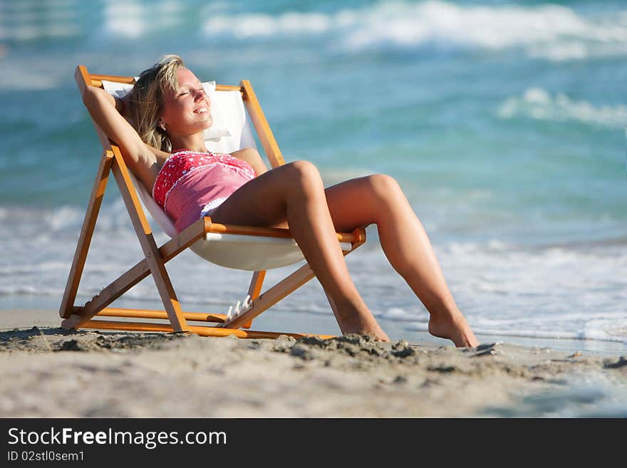 Girl Relaxing On Sea Background