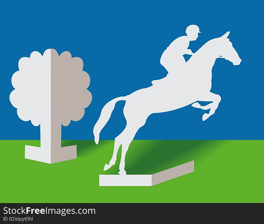 Silhouette horseman and horse from a paper