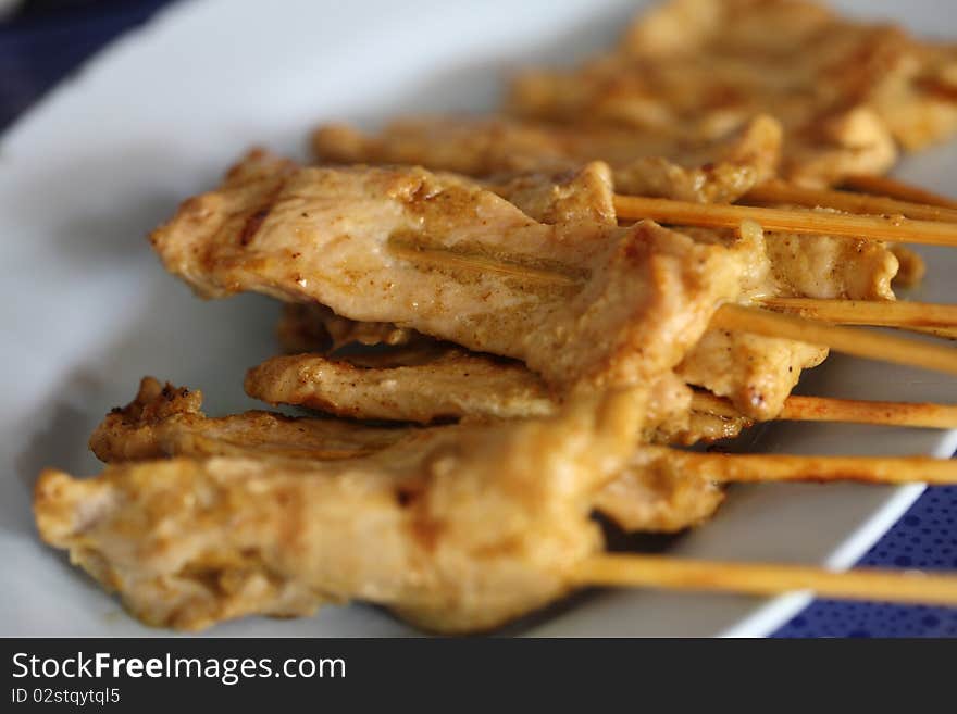 Pork and chicken sayte in Thaifood. Pork and chicken sayte in Thaifood