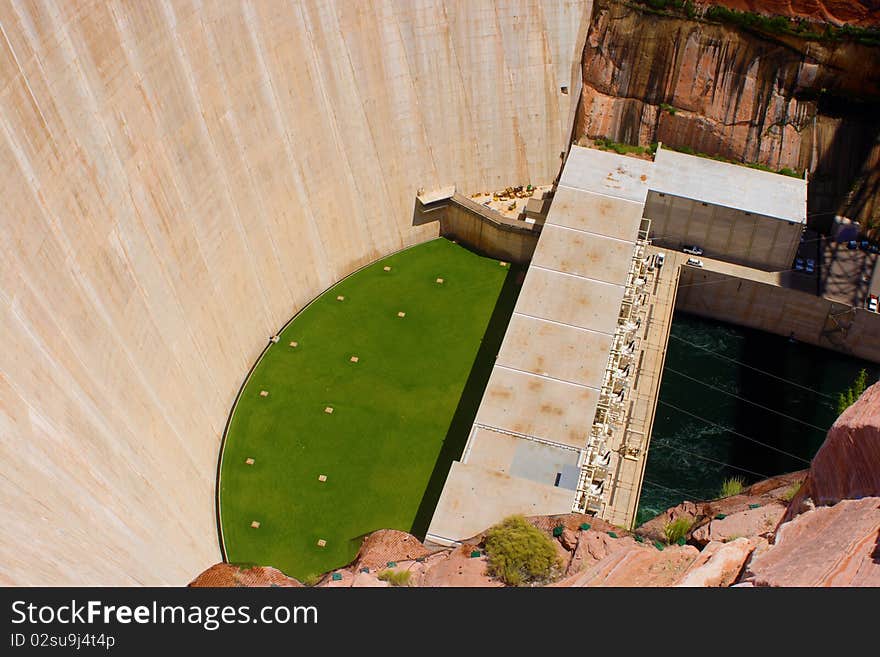 A view looking down at Glen Canyon Dam.