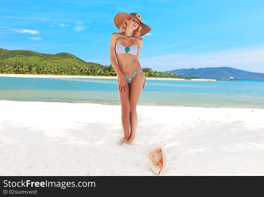 Beautiful woman in bikini on the beach. Beautiful woman in bikini on the beach