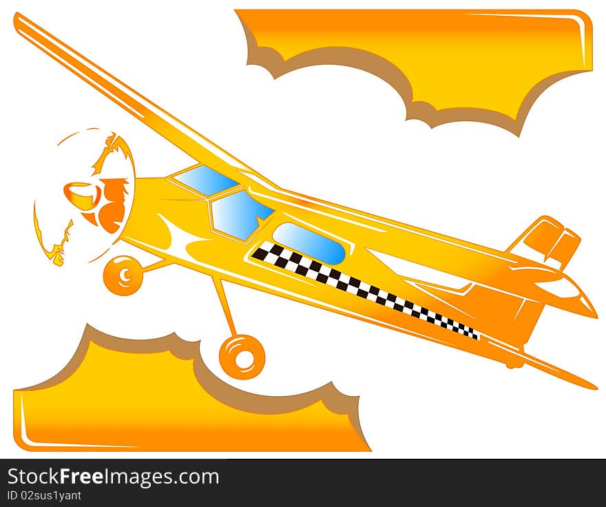 Illustration of taxi aircraft over clouds