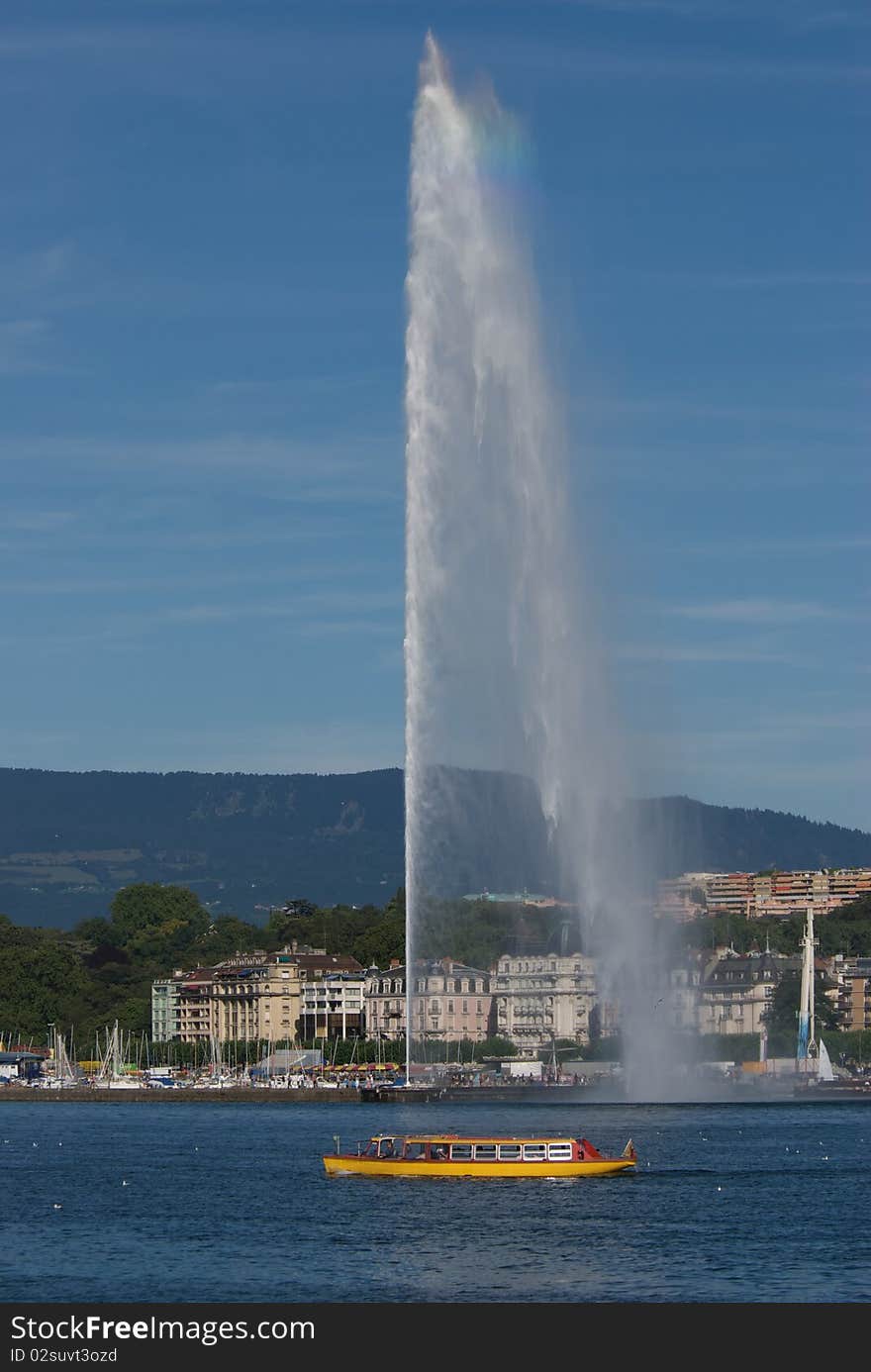 Geneva Ferry crossing in front of the Jet d Eau