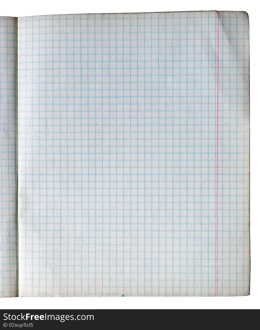 Old checked copy book sheet grunge background in hdr isolated