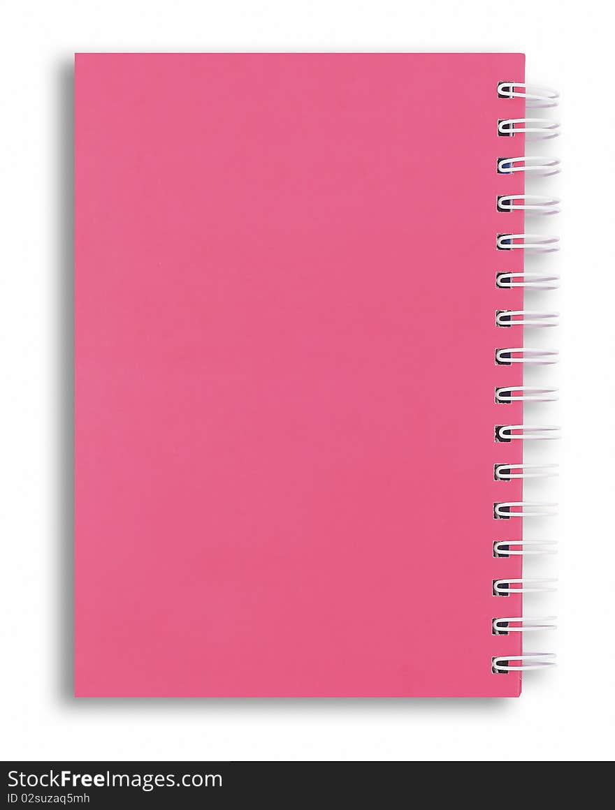 Pink notebook isolated on white background