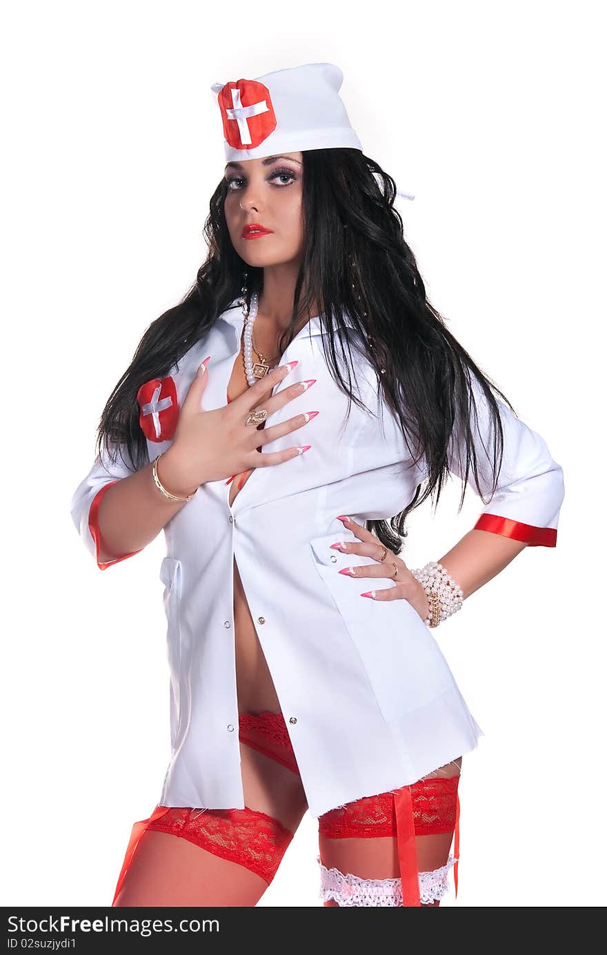 Sexy Nurse In A Short Medical Gown