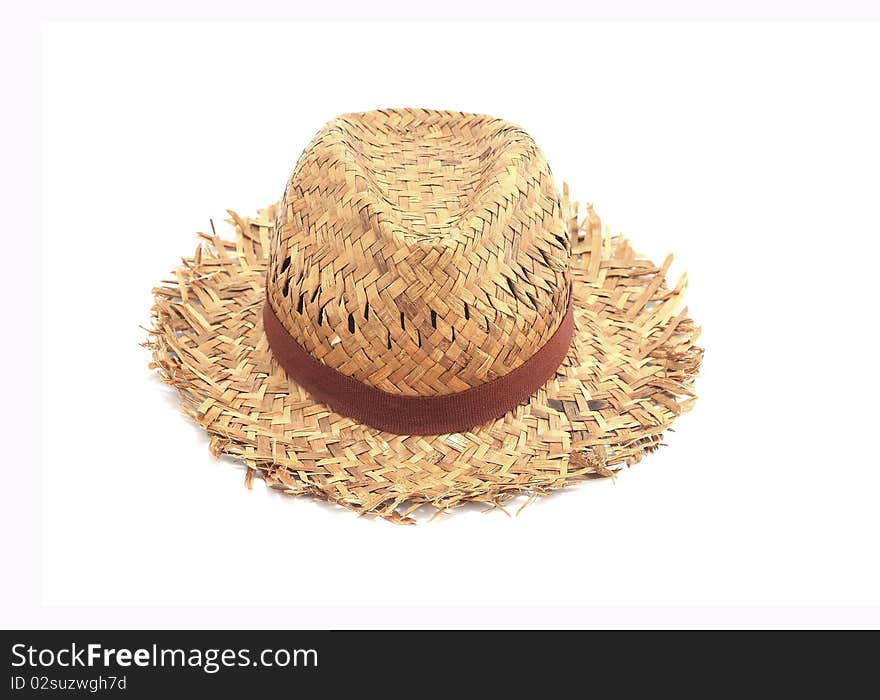 Antique   straw hat, white background