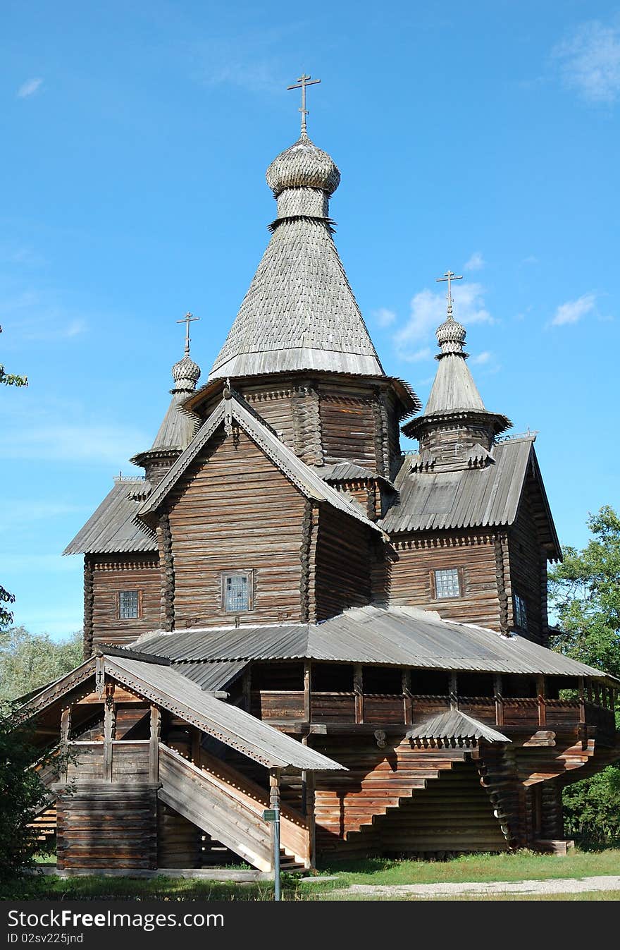 16th century wooden church  in Russian open air museum. 16th century wooden church  in Russian open air museum