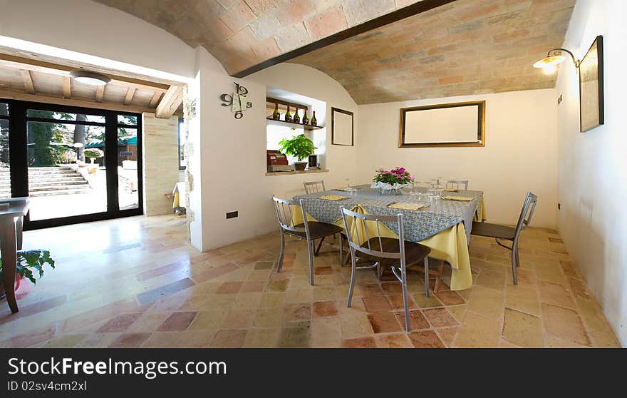 Restaurant interior with rural architecture