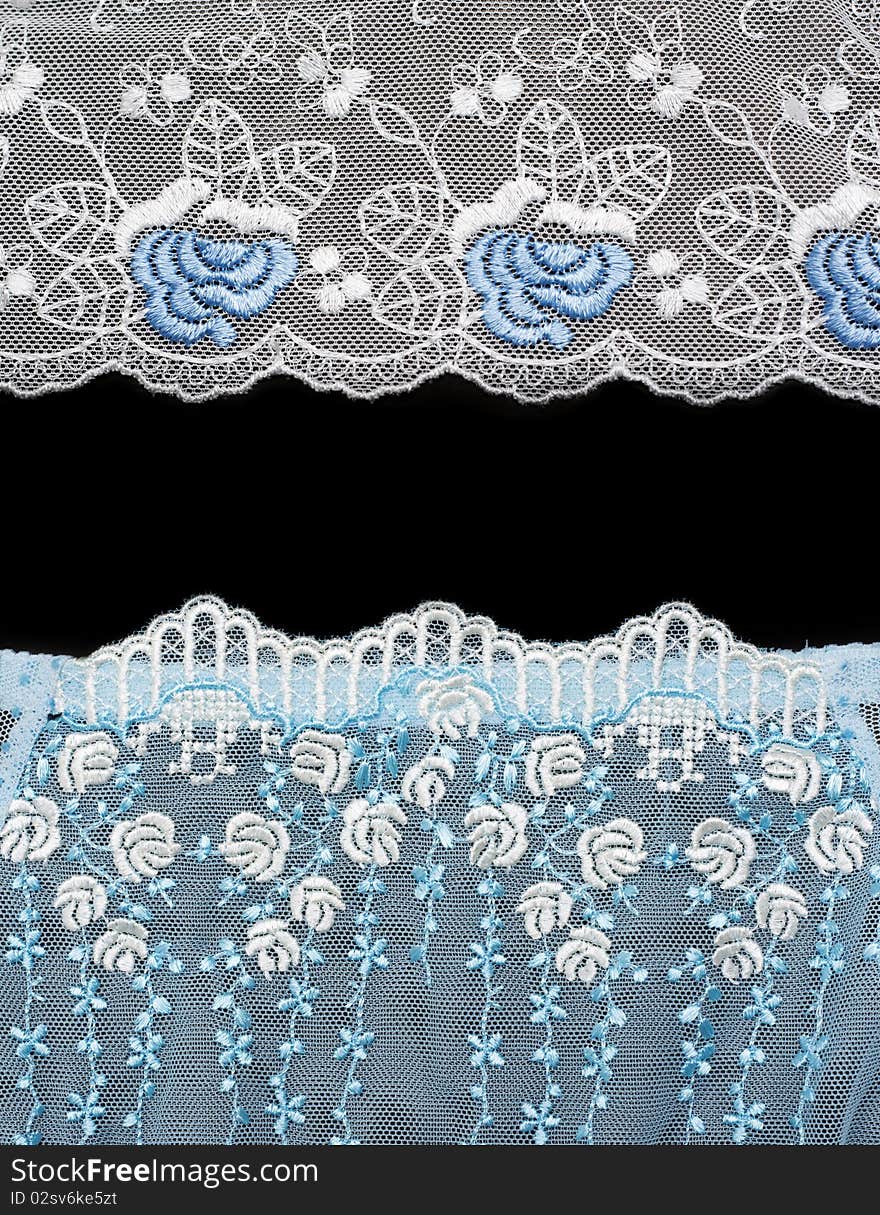 Collage lace with blue pattern in the manner of flower. Picture is formed from several photographies