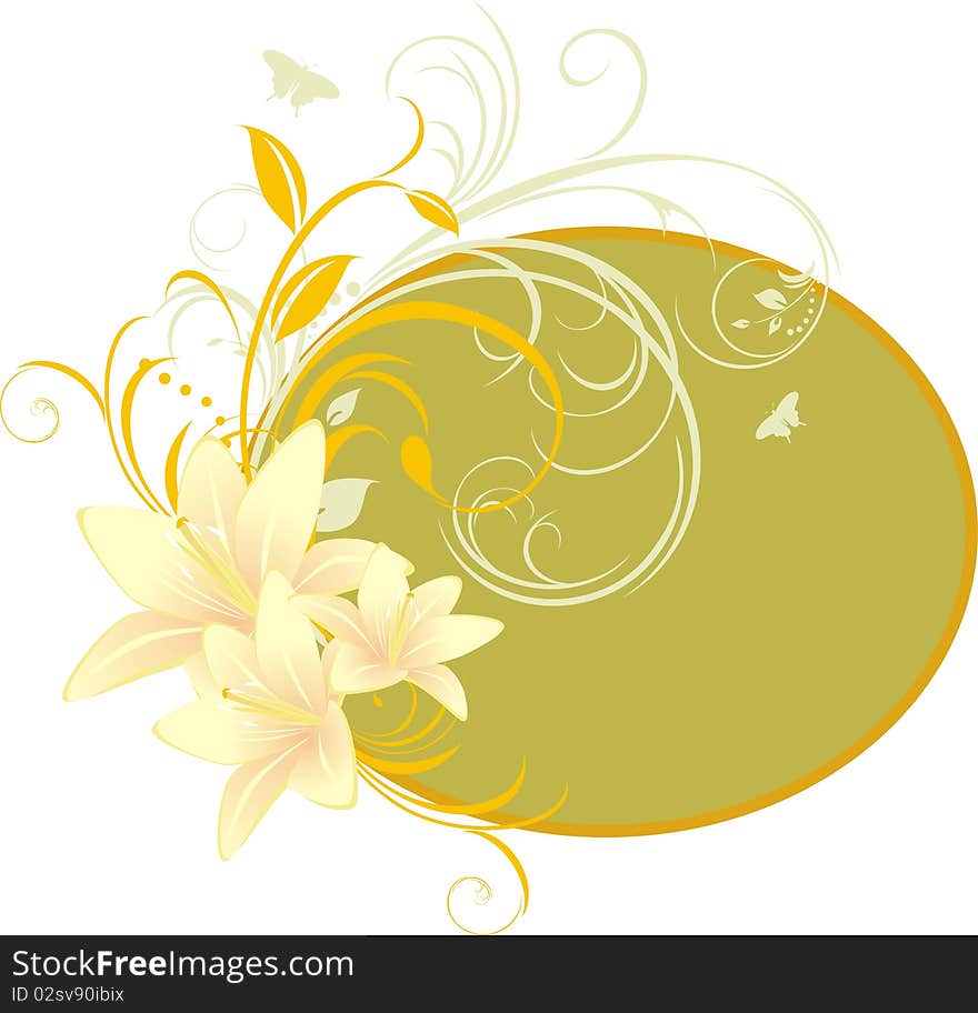 Lilies with floral ornament in the frame. Illustration