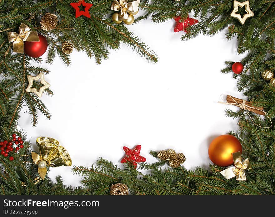 Decorative Christmas bordering the white background. Decorative Christmas bordering the white background