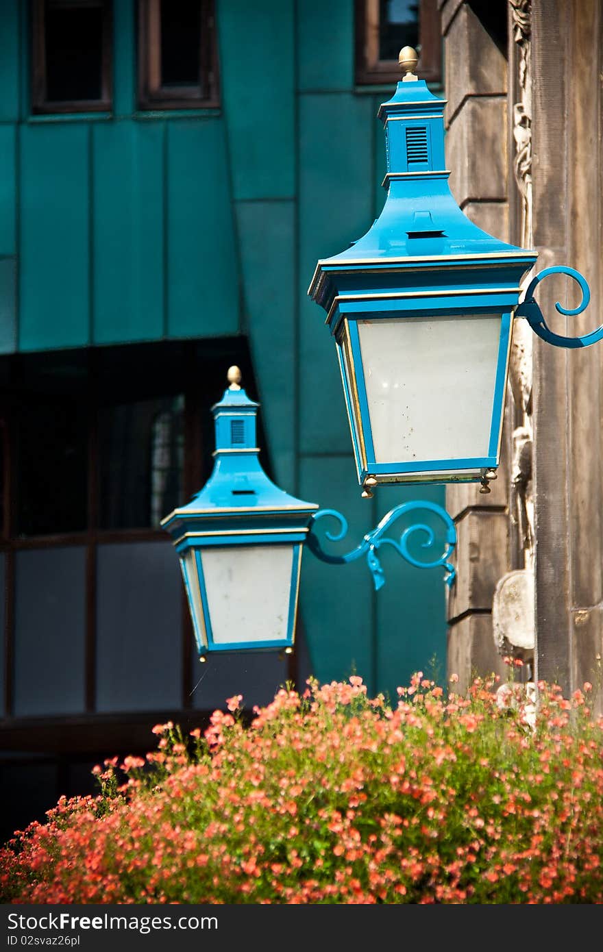 Two lanterns, hanging on the wall of the old City Hall in Zutphen, The Nethelands. Two lanterns, hanging on the wall of the old City Hall in Zutphen, The Nethelands