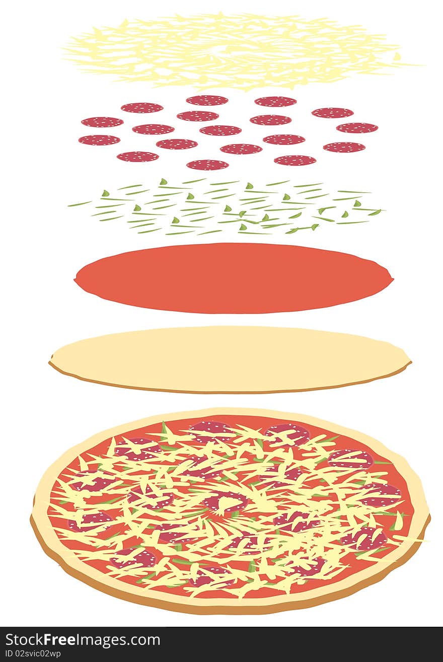 Vector tasted pizza on white for design