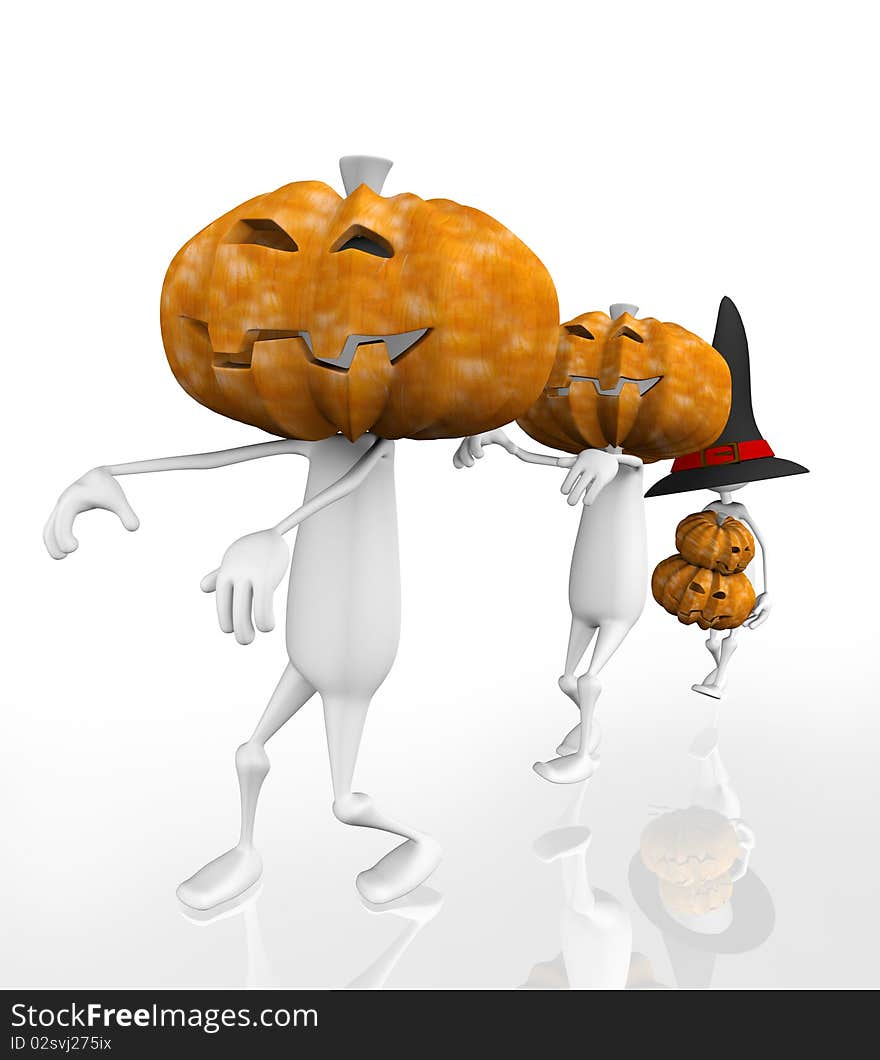 3d. Two zombies whose heads instead of pumpkin. 3d. Two zombies whose heads instead of pumpkin.