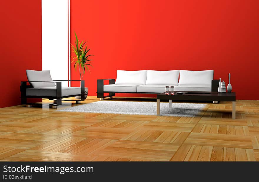 Modern interior of living room 3D