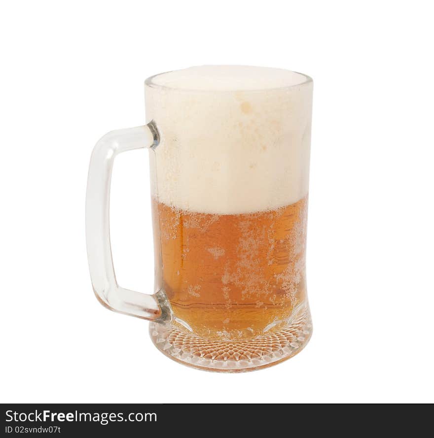 Glass of beer on white background