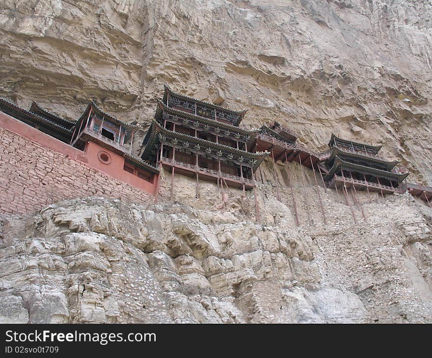 A photo of the xuan kong temple at Shanxi province in China