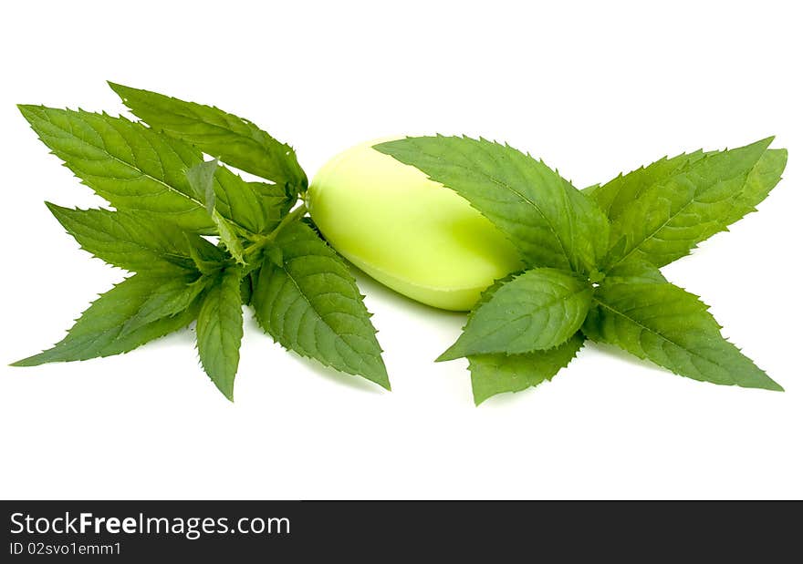 Peppermint soap on a white background