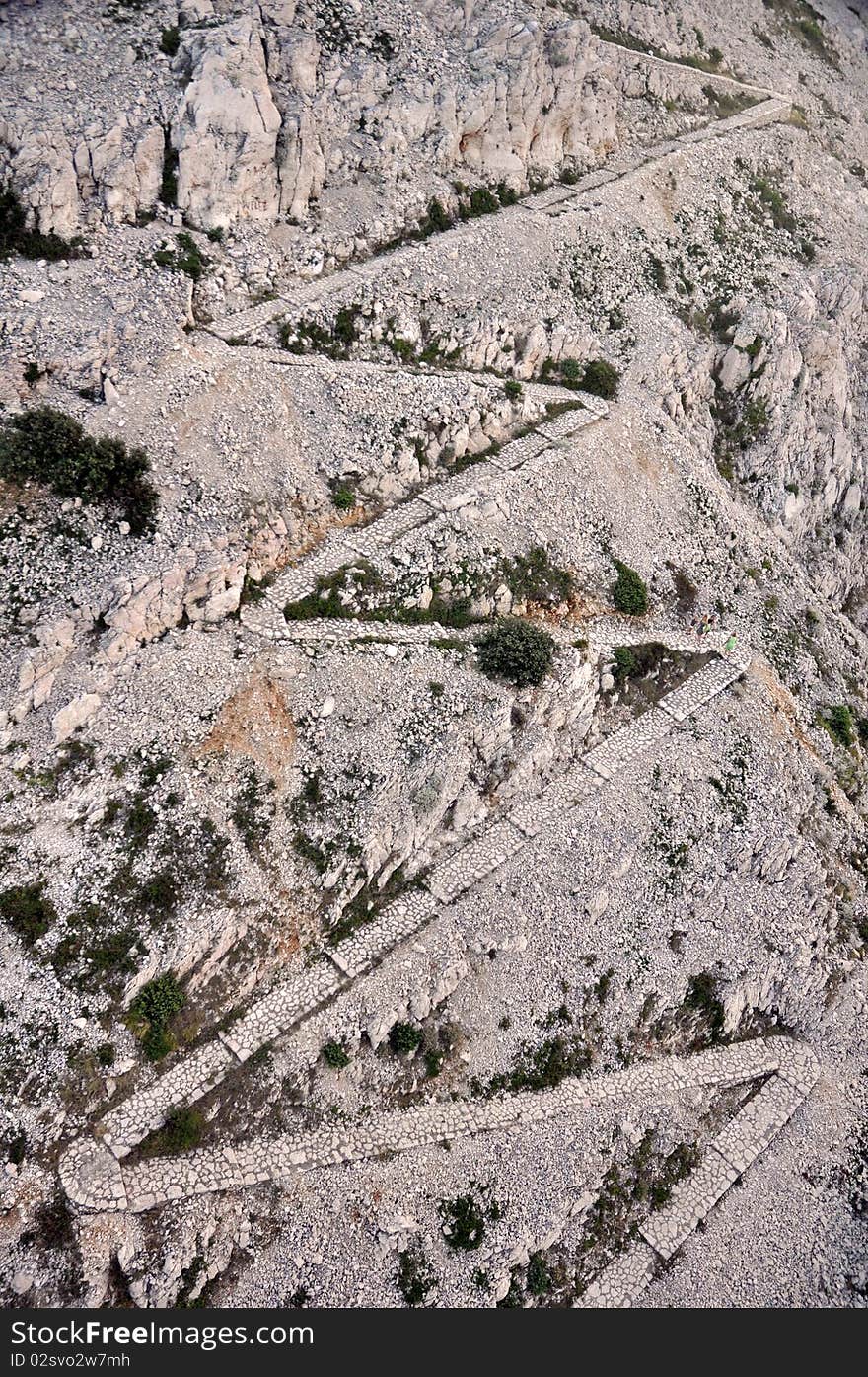 Rocky path, vertical photo. photo taken near Maslenica, Croatia.