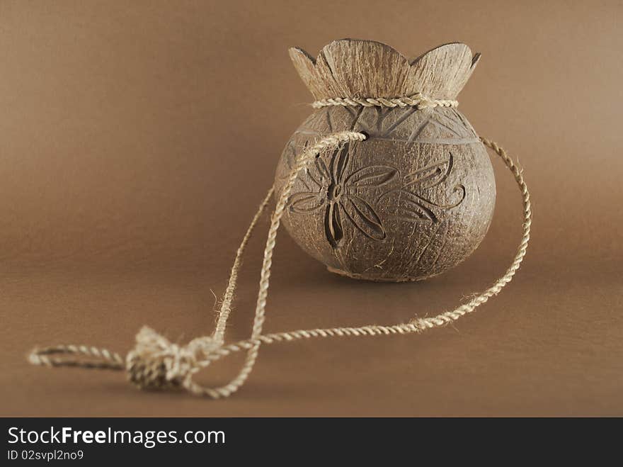 Brown wooden flowerpot, jar, Noggin