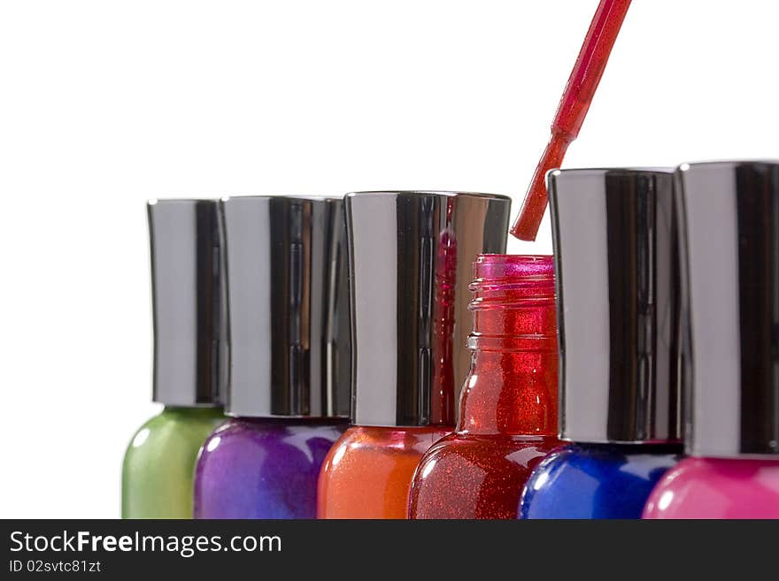 Nail polish bottles on a white background.