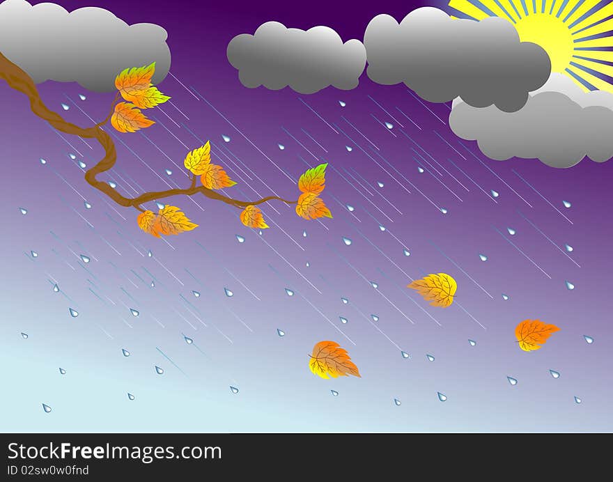 Autumn Tree Branch. Vector Illustration.