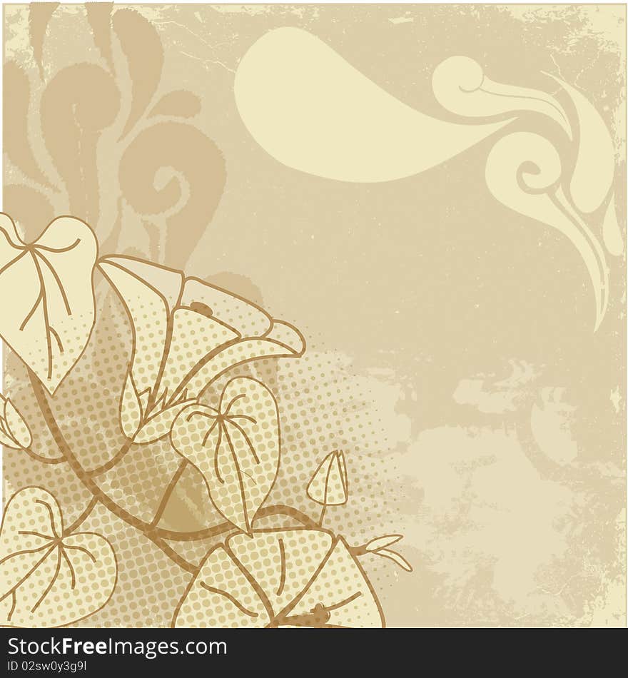 Vintage flower paint on squared grunge background