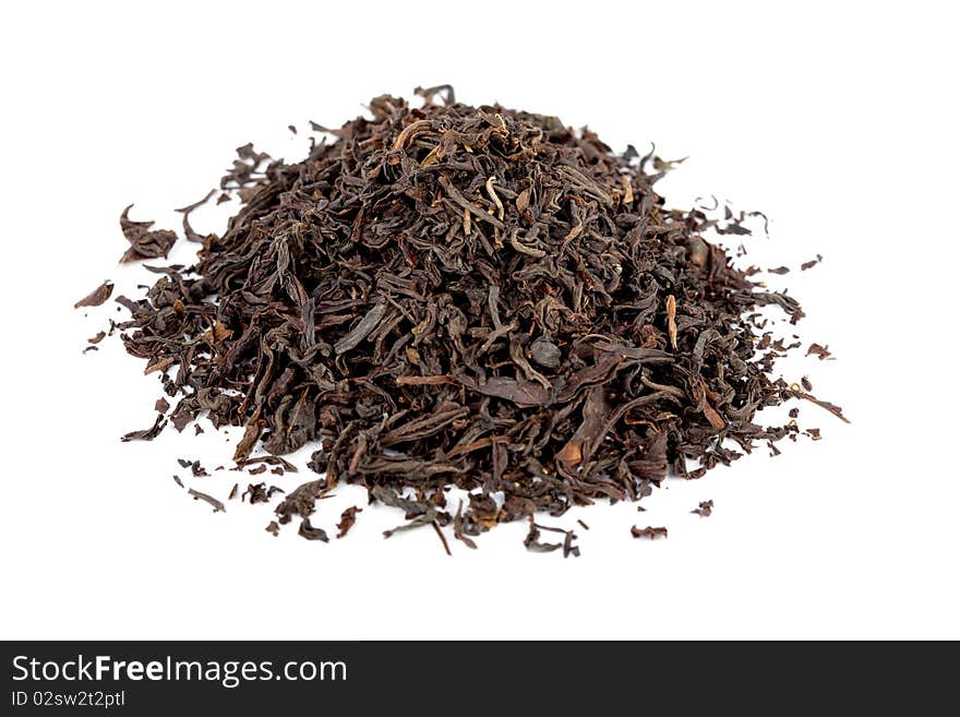 Dry black tea isolated on white