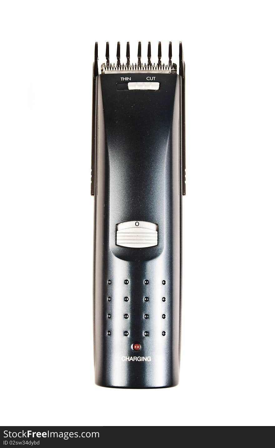 Electric hair cutter placed on white background