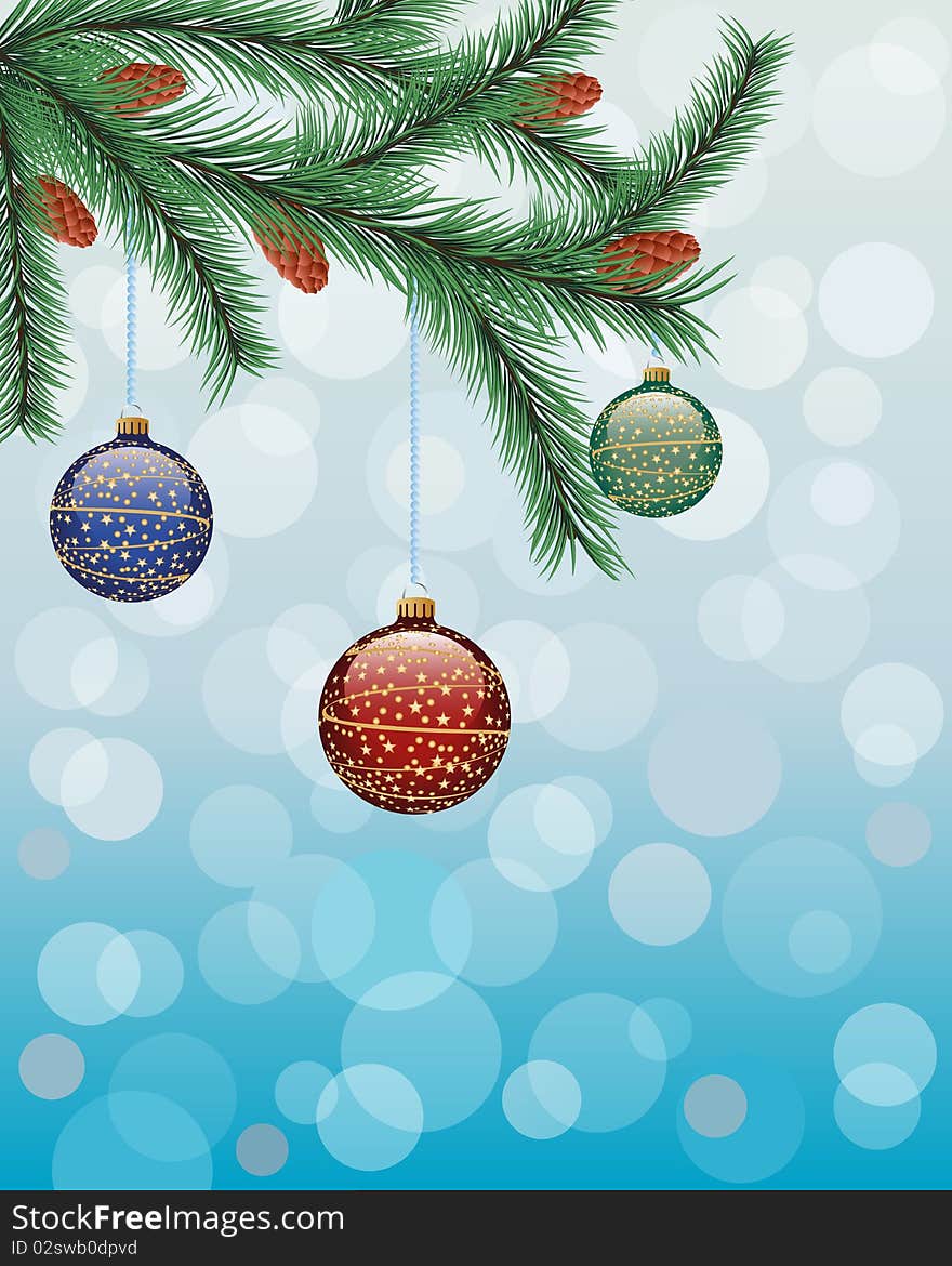 Christmas background with a fir twig. Vector illustration.