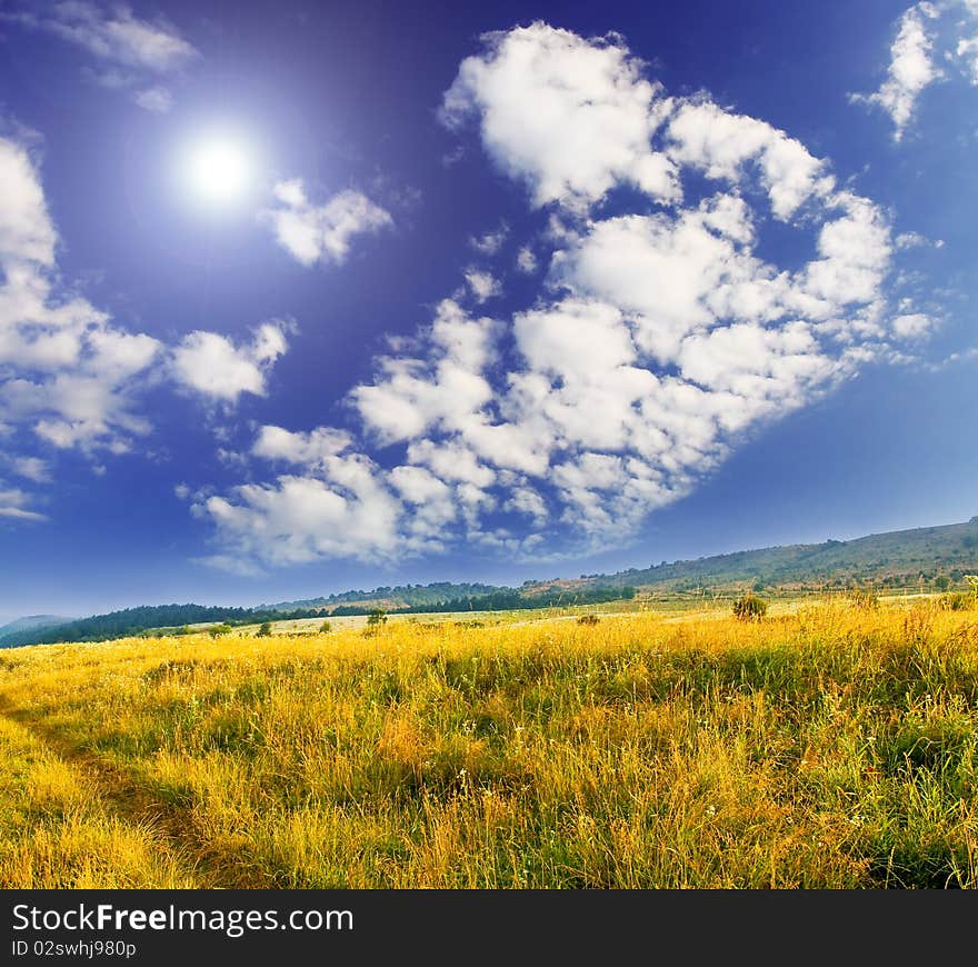 Spring field and the beautiful blue sky