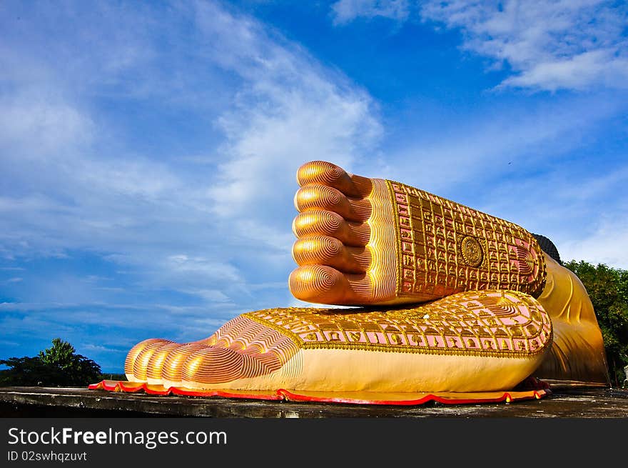 Footprint of lying Buddha Image at Wat Phatatsutonmongkonkiri , Phrae Thailand