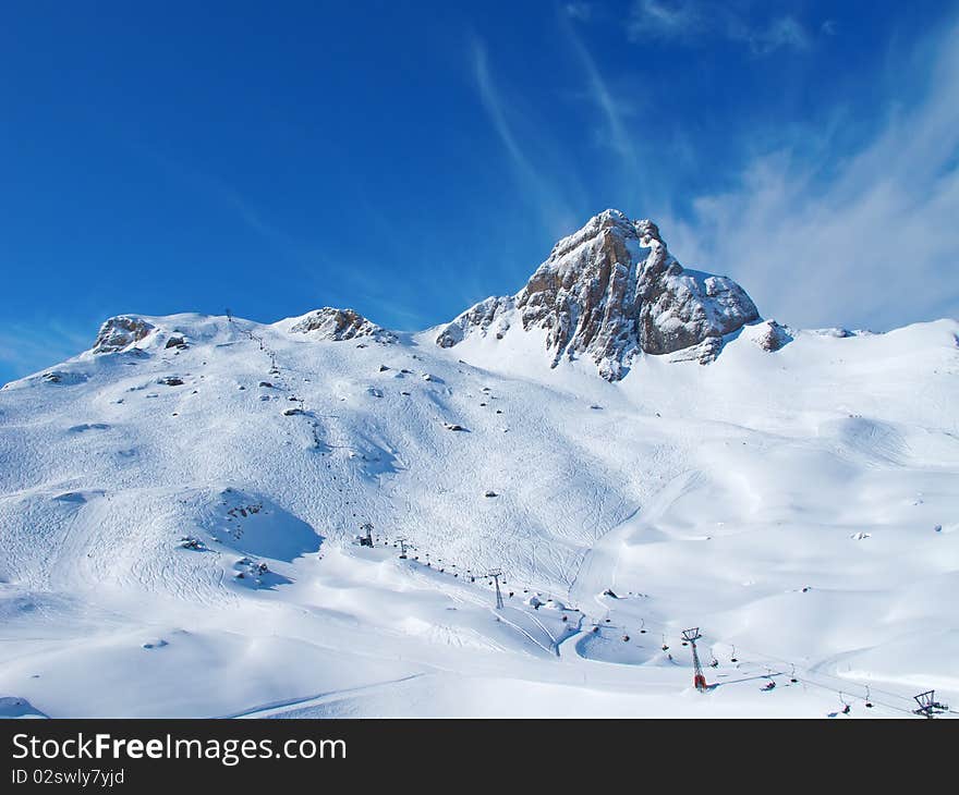 Slope on the skiing resort Flumserberg. Switzerland. Slope on the skiing resort Flumserberg. Switzerland