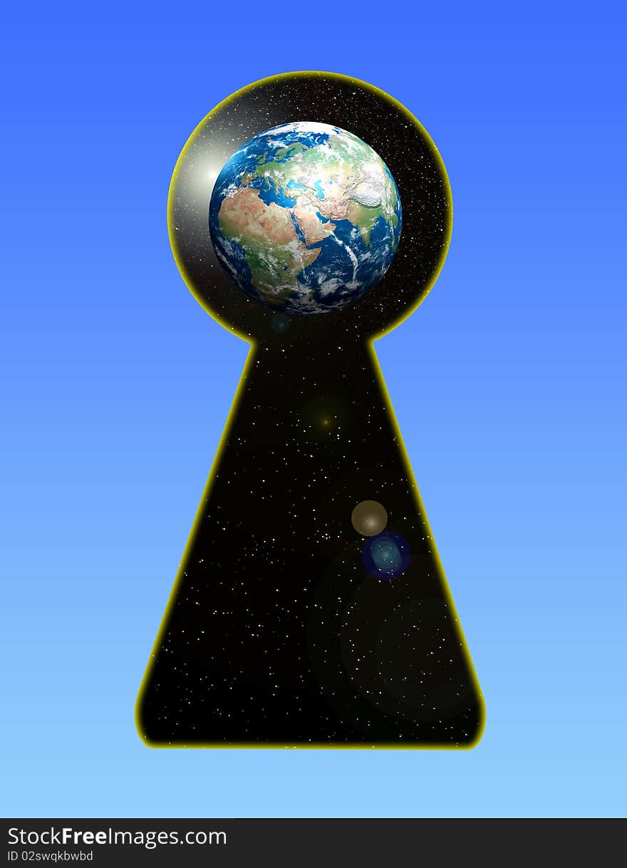 View of the planet earth through the keyhole