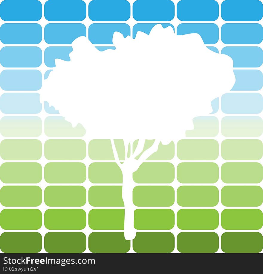 Vector picture of greeb abd blue background with silhouette of tree cut uo from it. Vector picture of greeb abd blue background with silhouette of tree cut uo from it