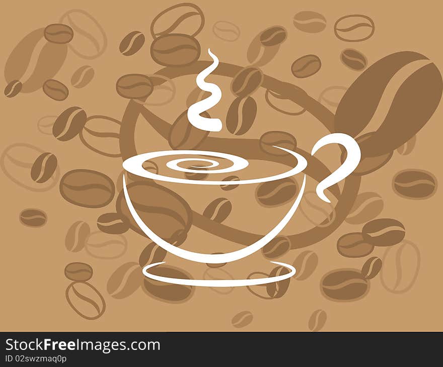 Vector picture of coffee cup on background with coffee's beans